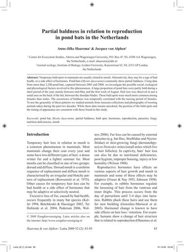 Partial baldness in relation to reproduction in pond bats in the Netherlands