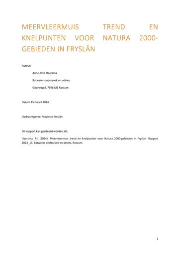 Knelpunt analyse meervleermuis in Friesland
