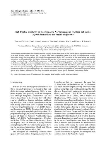 High trophic similarity in the sympatric North European trawling bat species Myotis daubentonii and Myotis dasycneme
